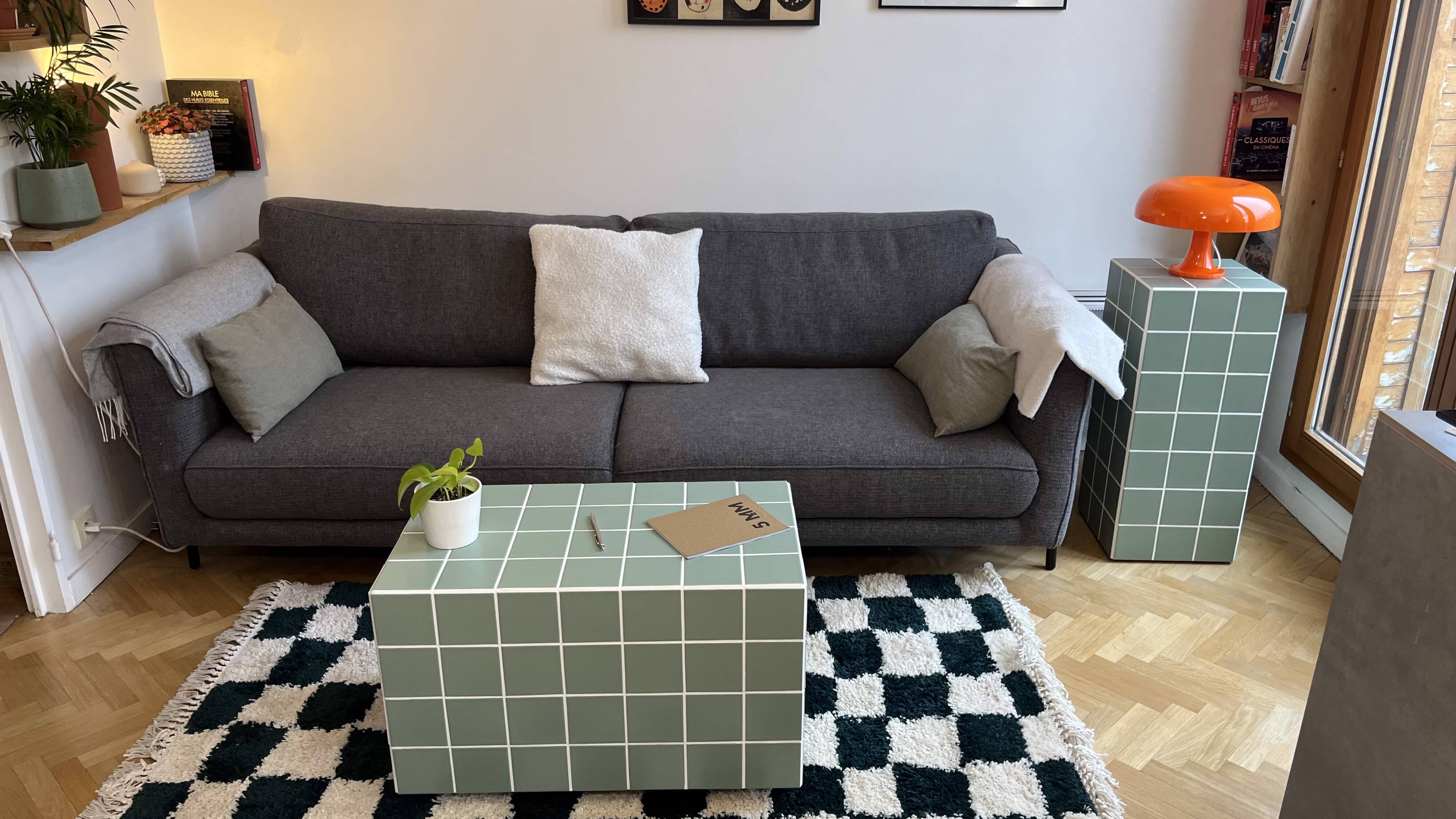 Ceramic coffee table-rectangular-tiles-green-water green-matt-Tile