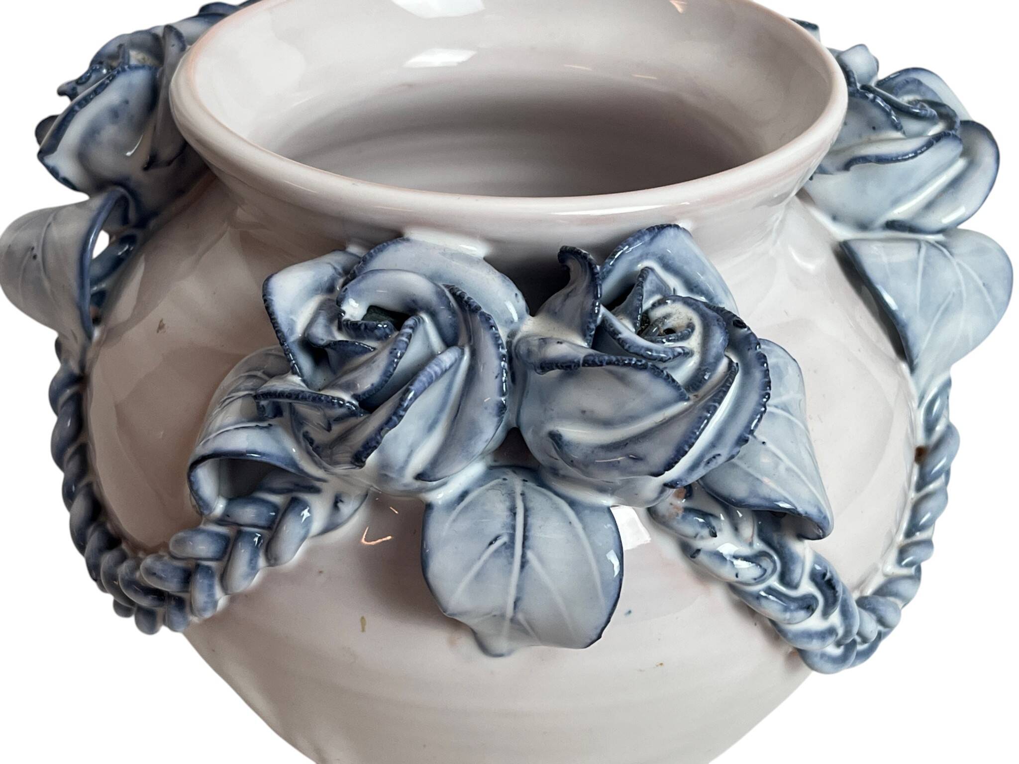 Ceramic vase from Varages in pink and blue.