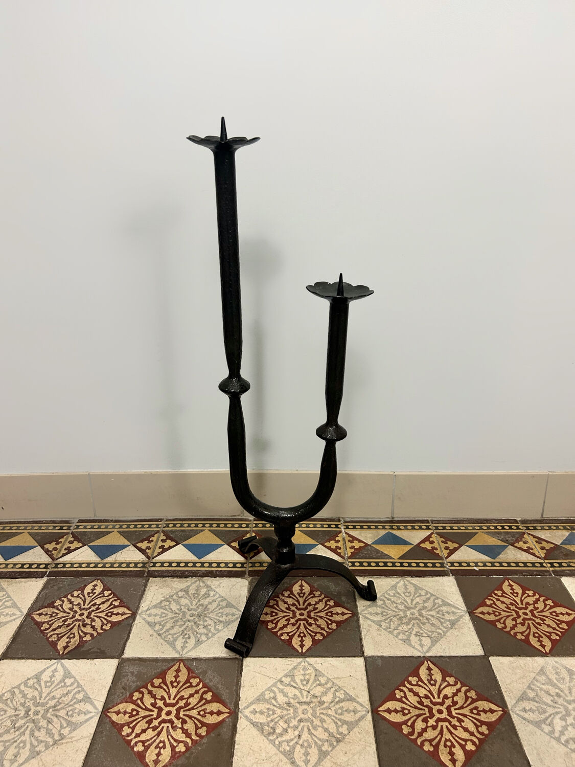Brutalist wrought iron candlestick from the 70s