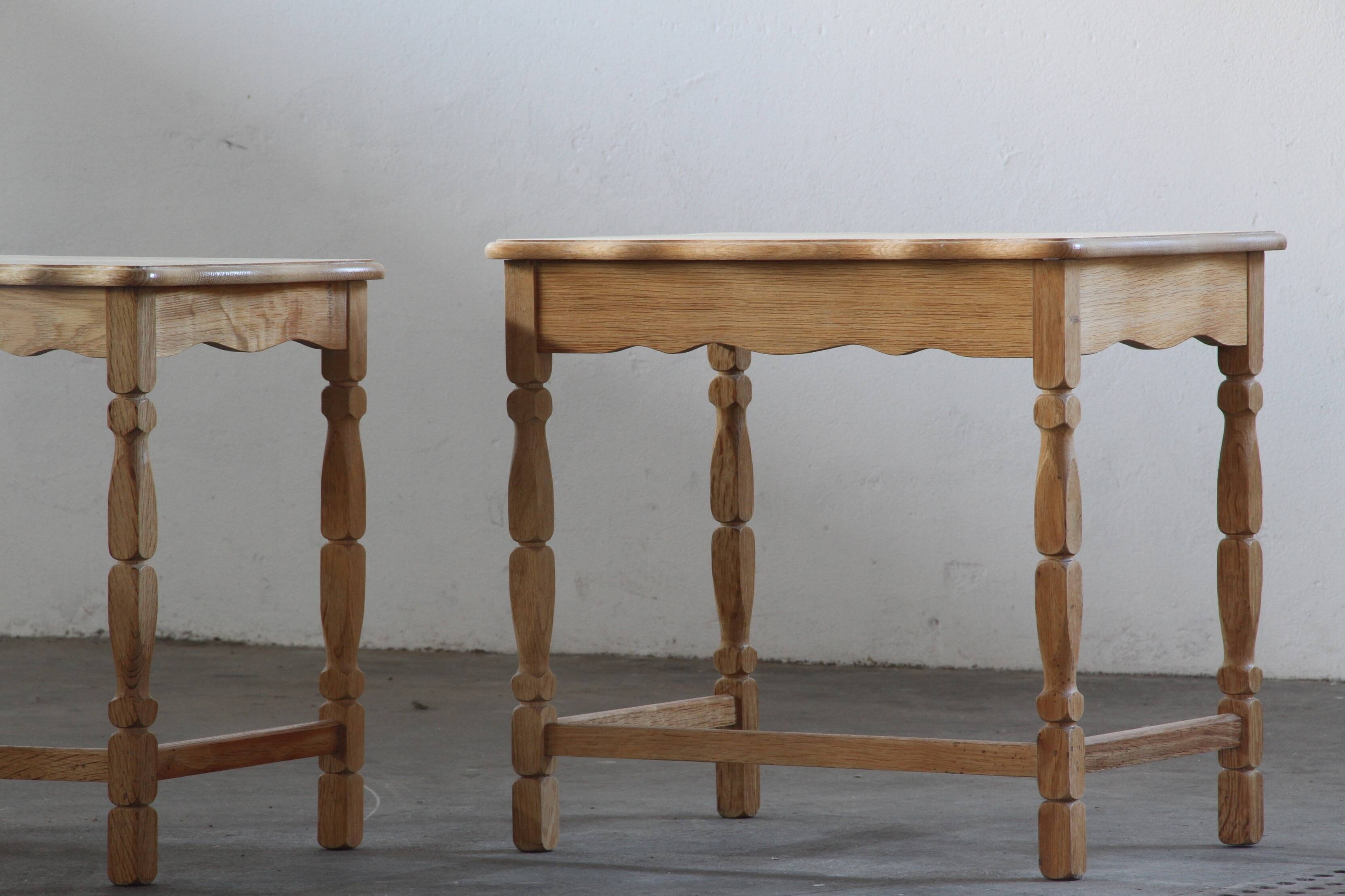 Vintage 1970s set of 3 Nesting / Stacking Oak Tables, style of Henning Kjær