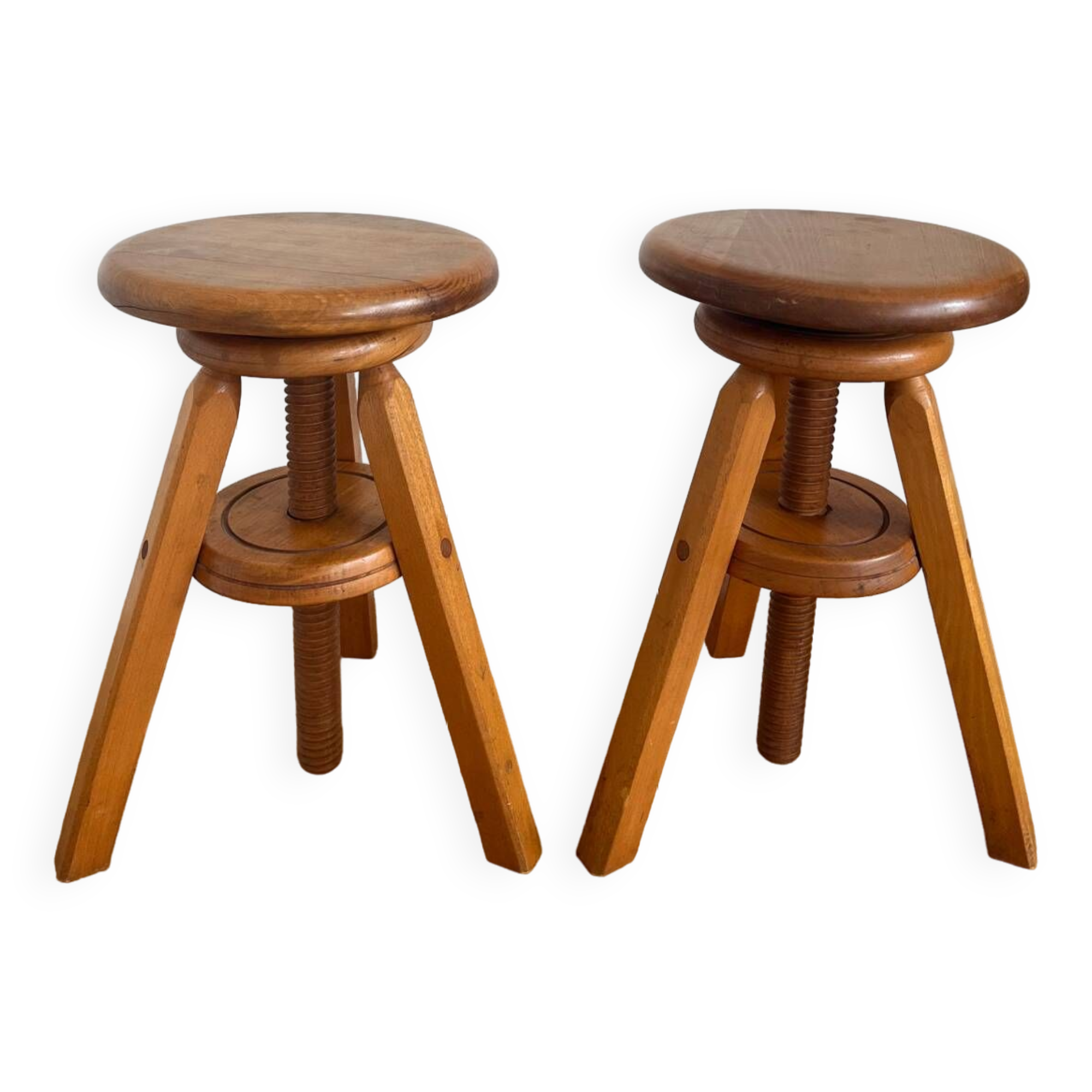 Pair of solid wood screw stools