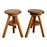 Pair of solid wood screw stools