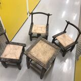 Set of table and 3 small African chairs