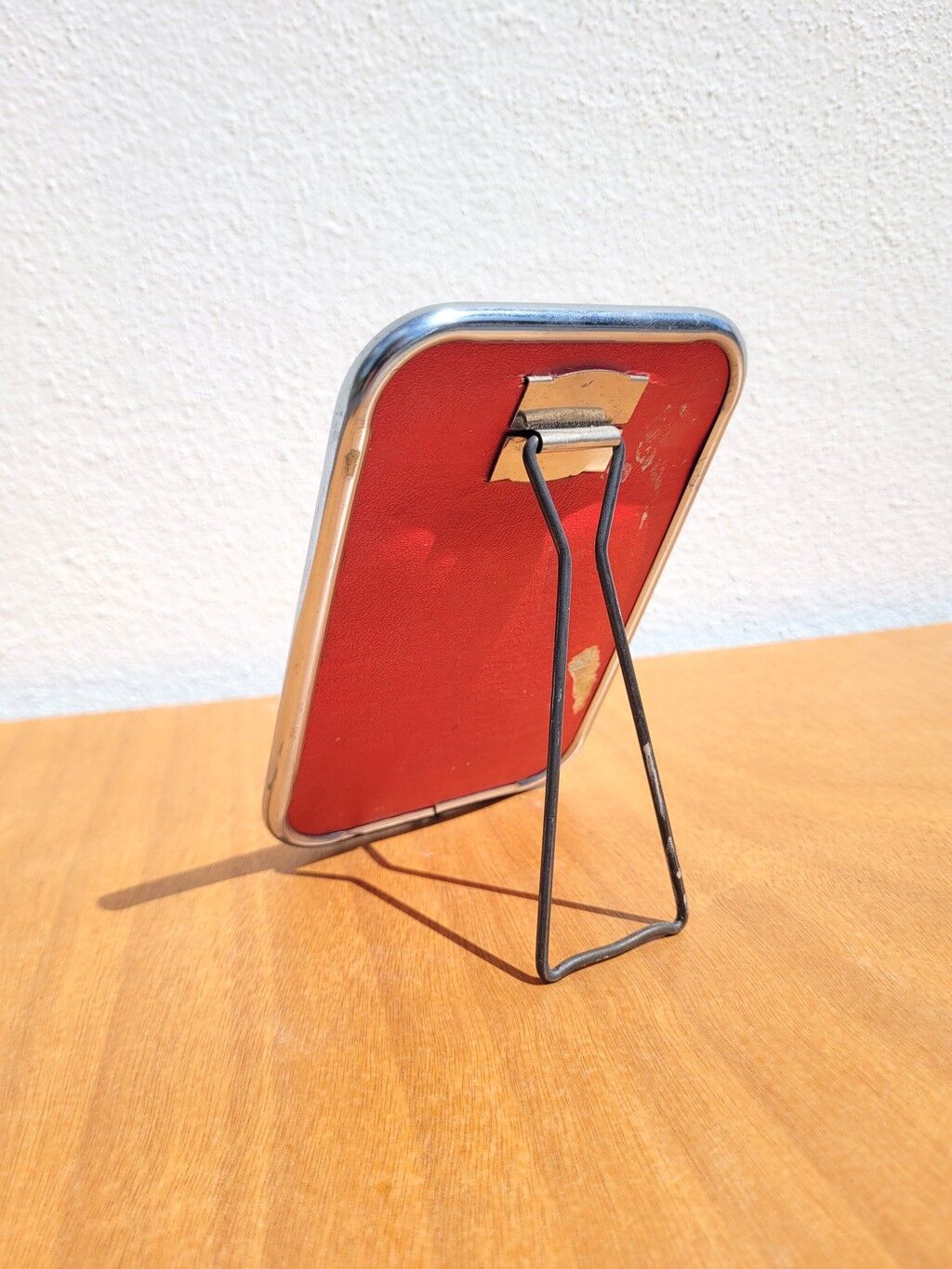 Petit miroir barbier vintage chromé 10×15 dos rouge