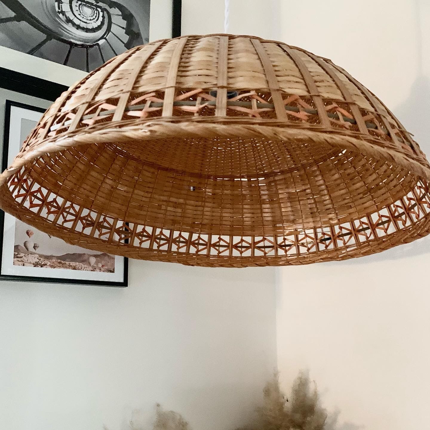 Vintage braided wicker pendant lamp