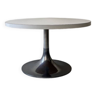 Swivel tulip coffee table in brushed aluminum, design 1970