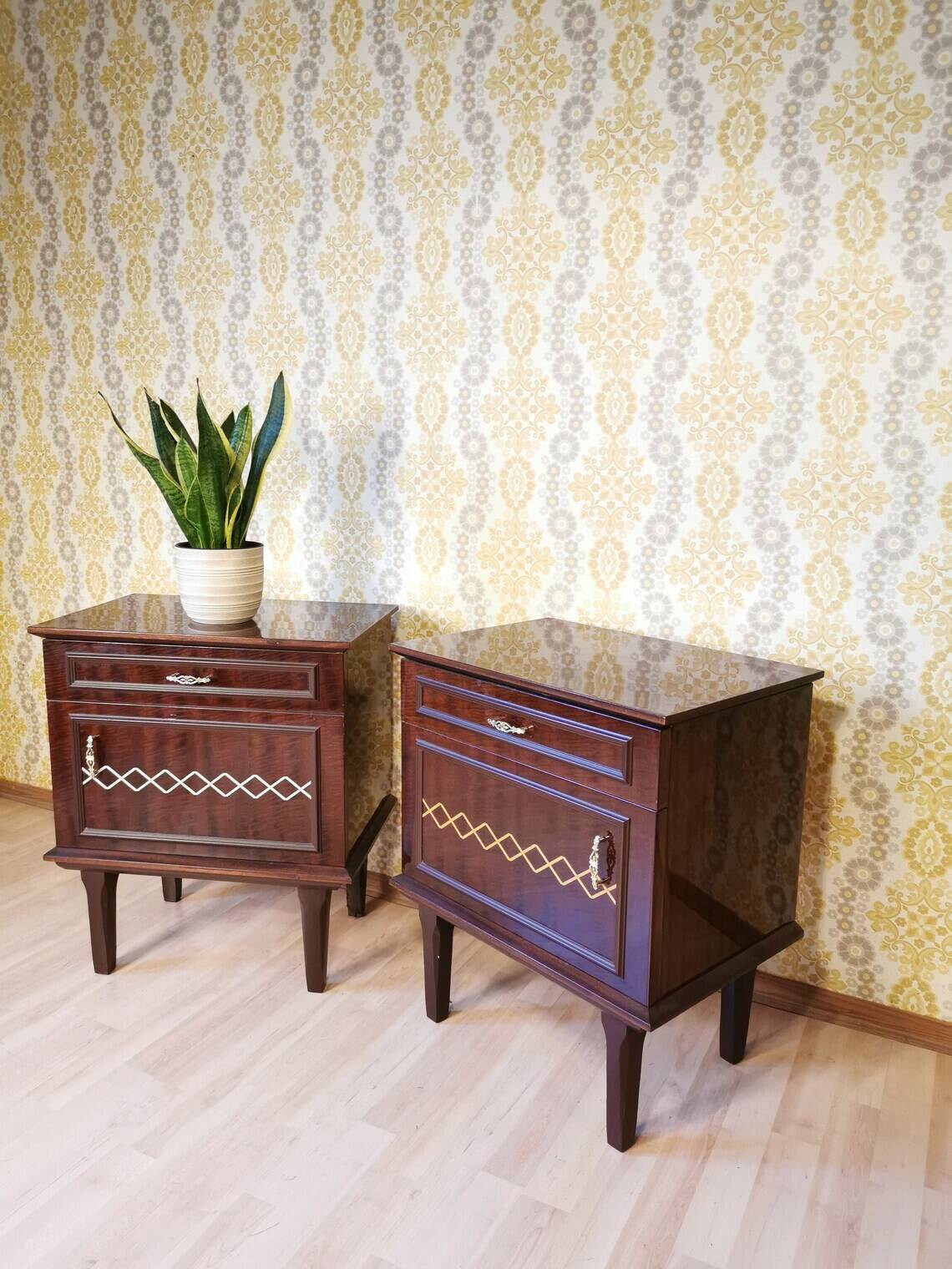 Pair of Vintage Wooden Nightstands: Mid-Century Modern Bedside Tables