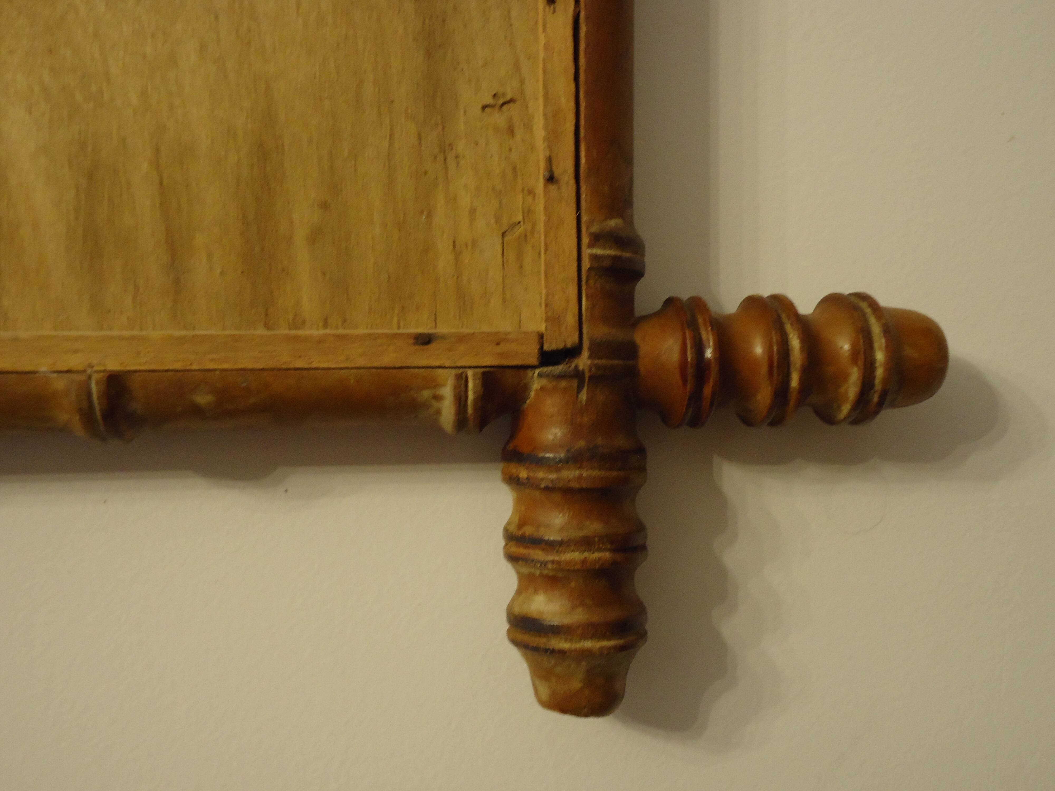 Antique turned wooden mirror in bamboo style, late 19th century A116