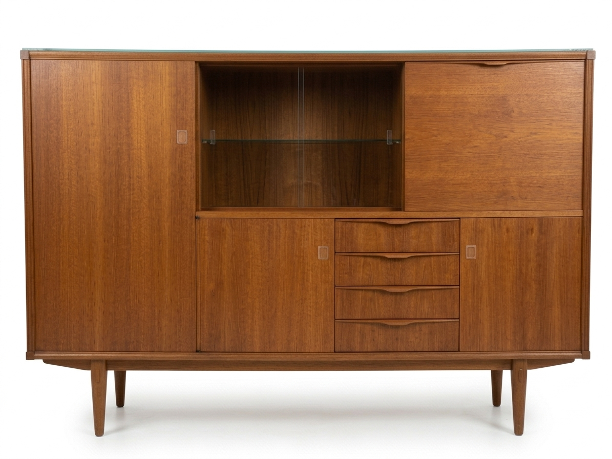 Buffet haut, meuble bar en teck, années 1960