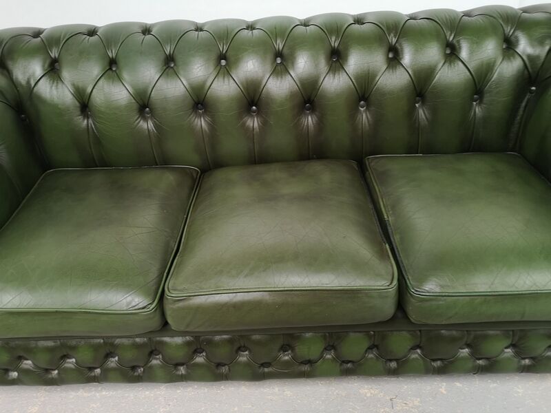 Chesterfield leather green sofa three seats