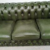 Chesterfield leather green sofa three seats