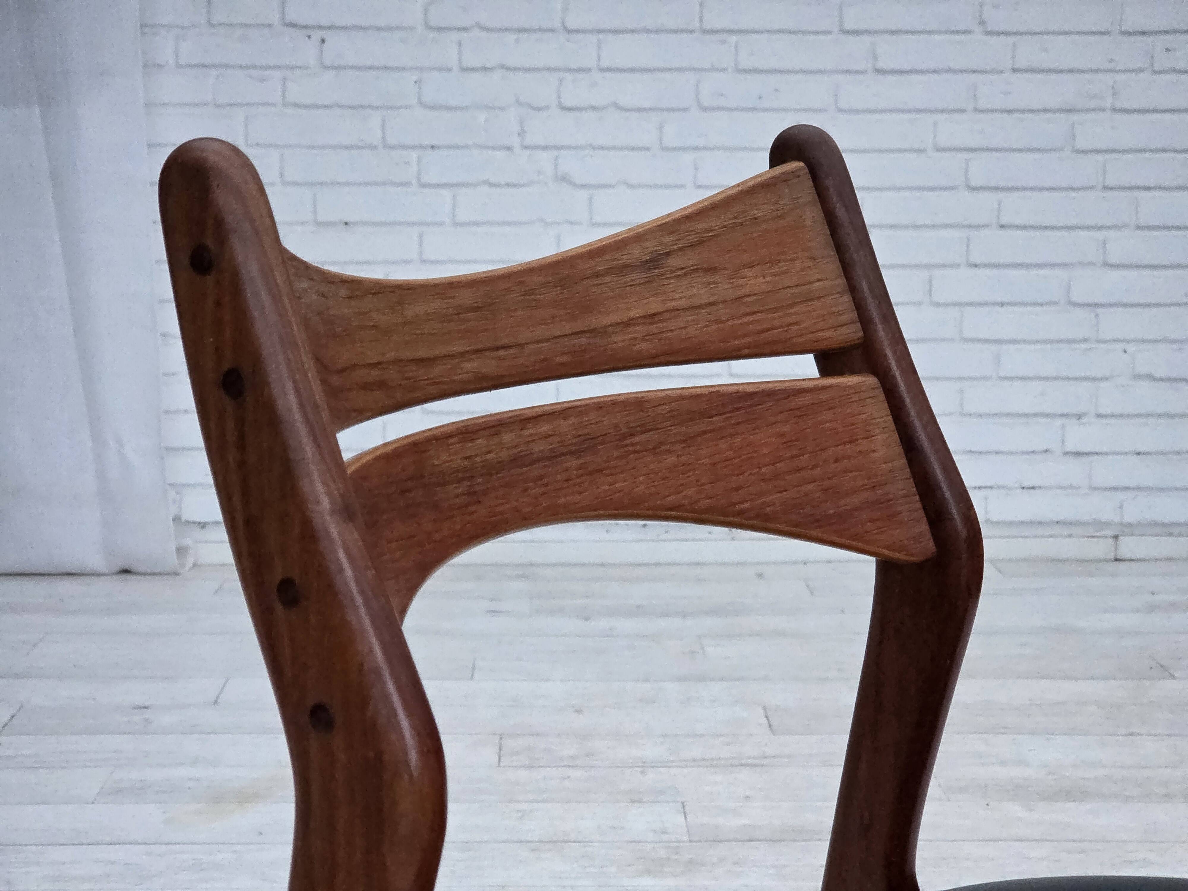 1960s, set of 4 reupholstered Danish dining chairs, design by Erik Buck.