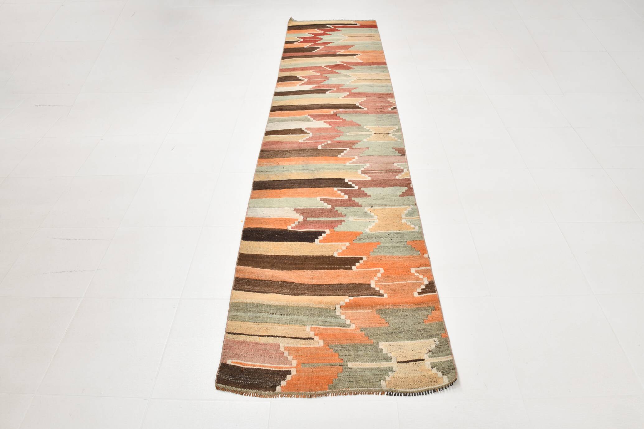 Tribal Pattern Vintage Kilim Runner Rug, 80x347Cm