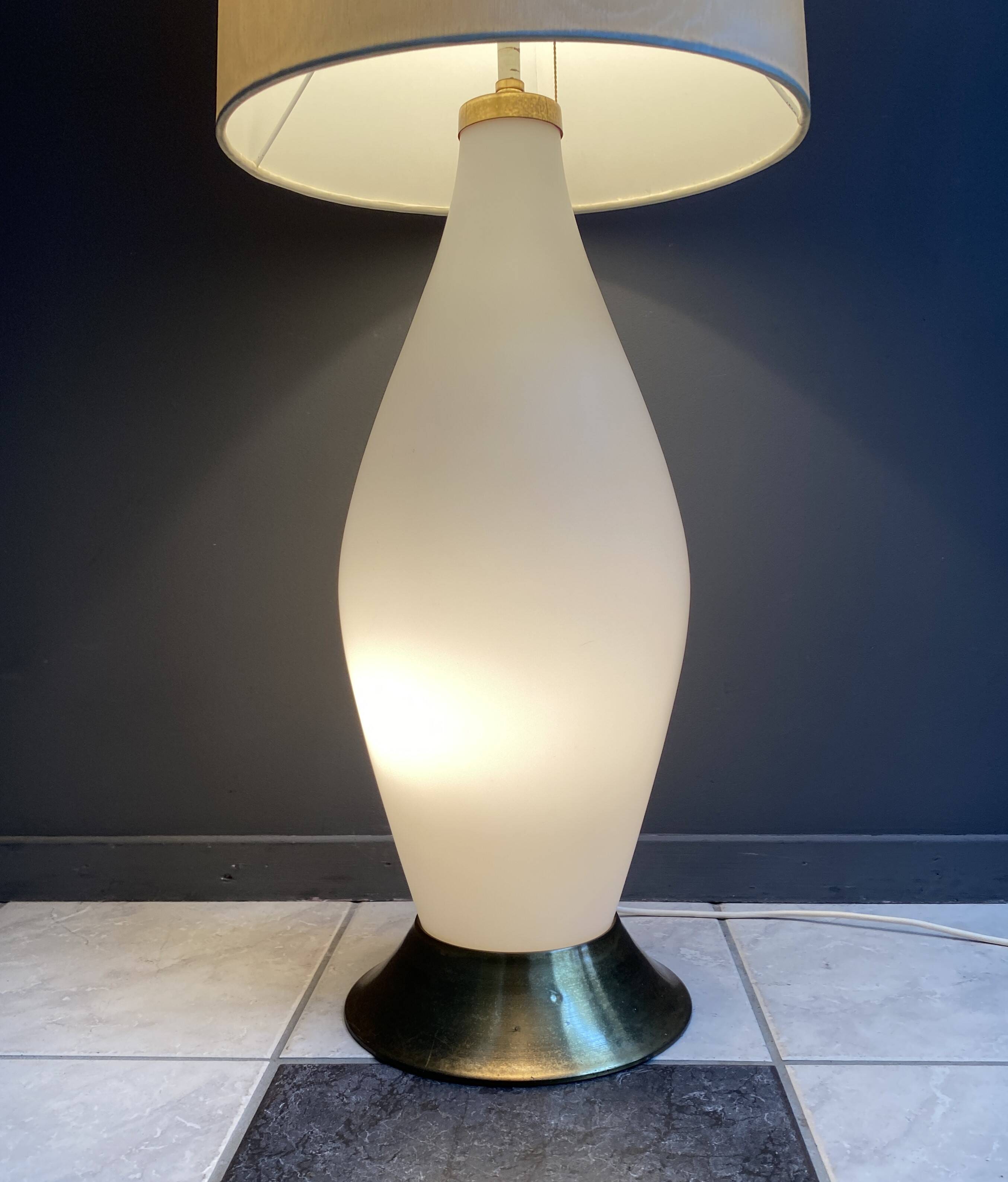 Glass floor lamp with large off-white lampshade, 1960s