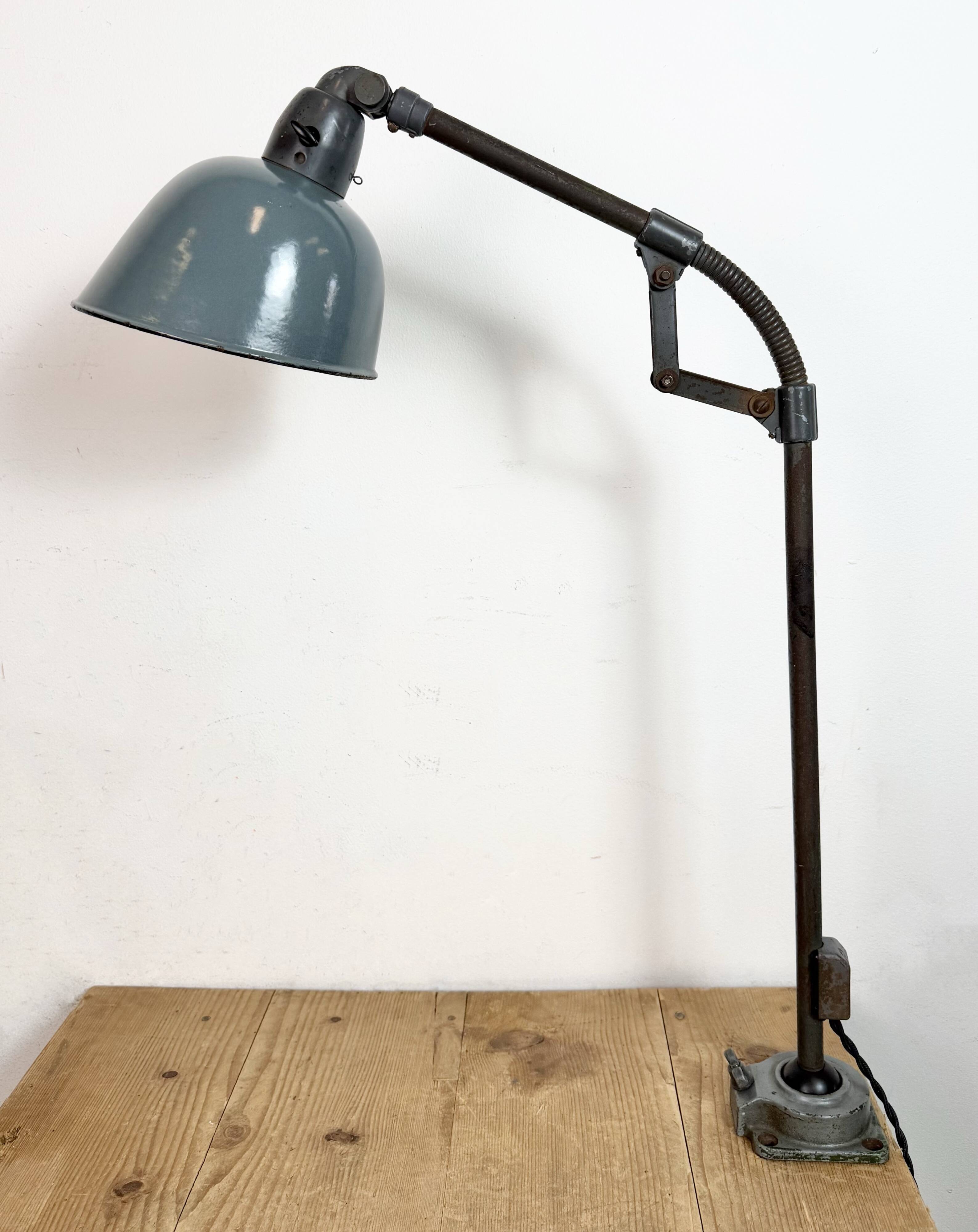 Industrial Grey Enamel Workshop Table Lamp from Siemens, 1950s