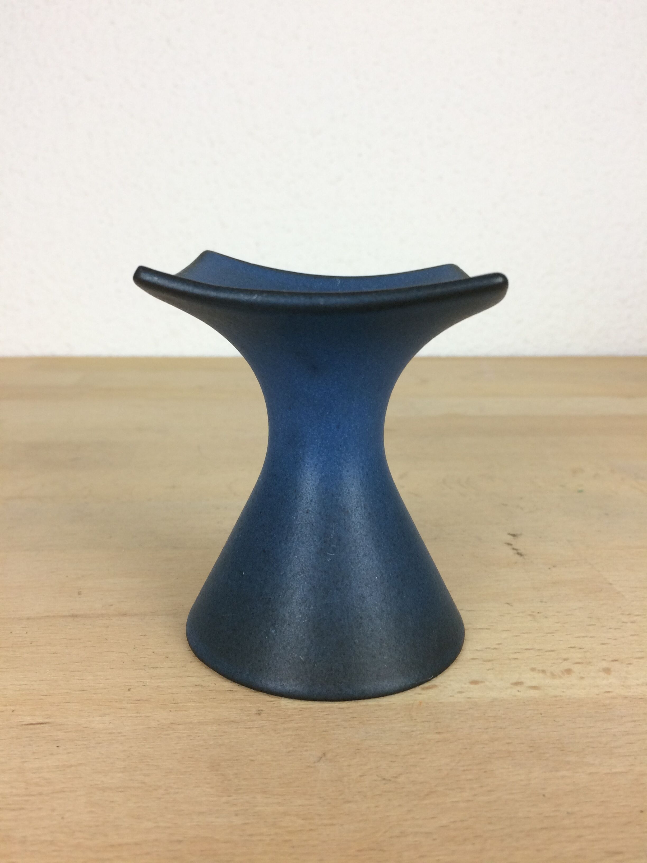 Modernist candle holder in blue ceramic