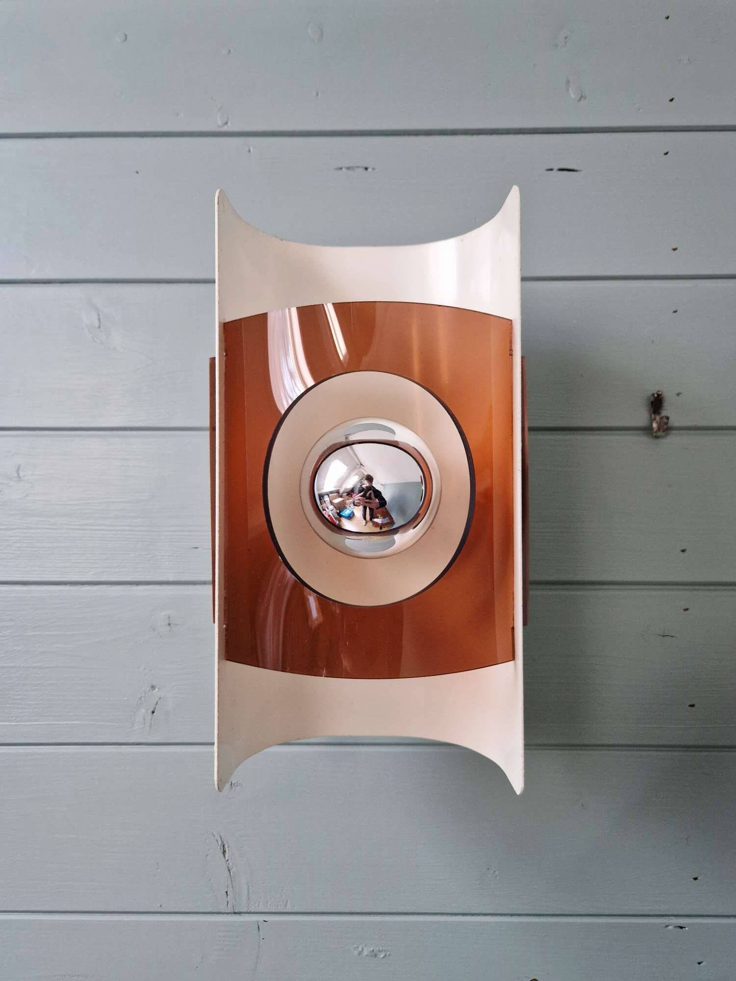 Pair of Space Age wall lights, white lacquered metal and smoked plexiglass