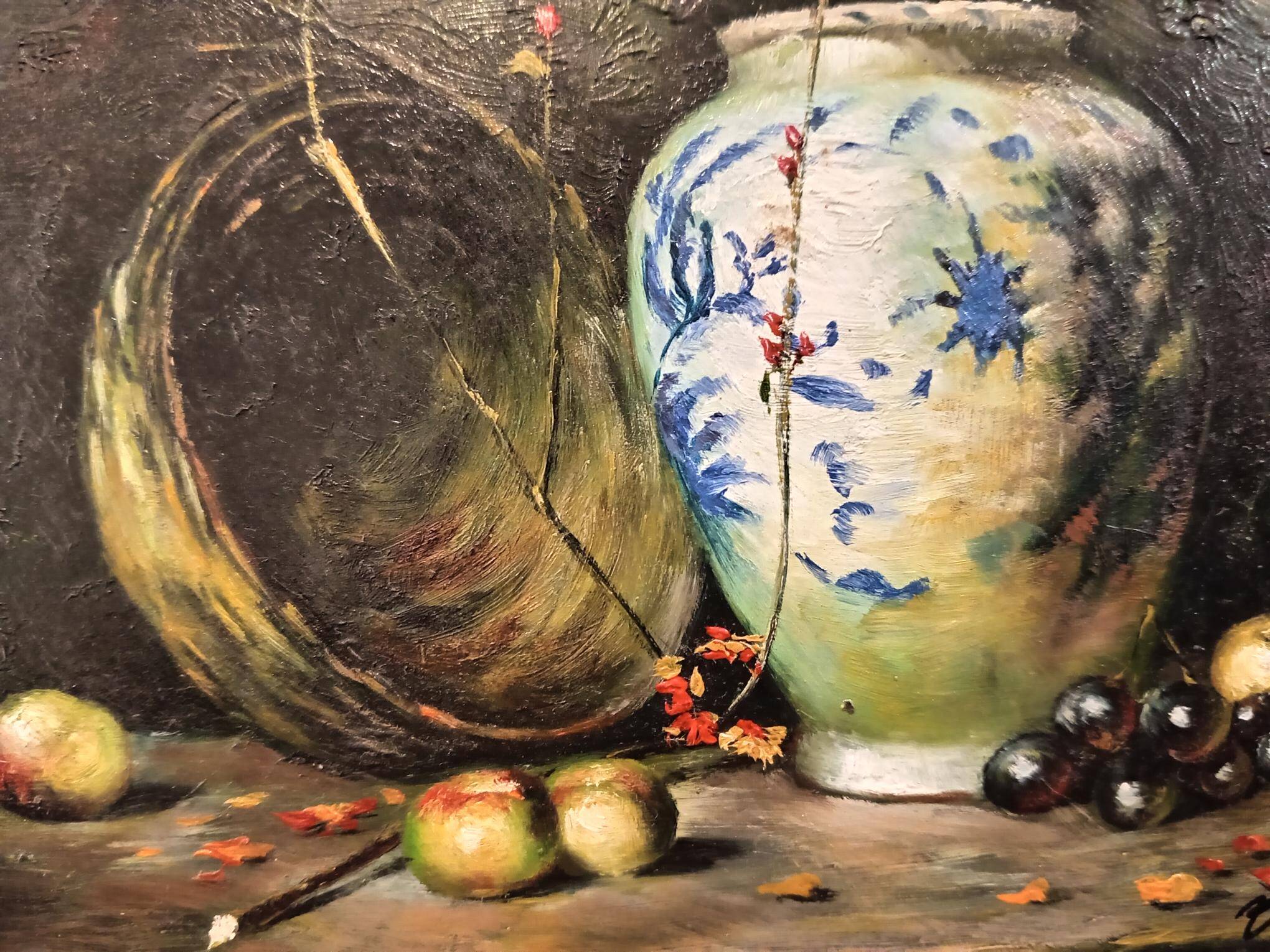 Petite huile sur panneau , nature morte début XXe.