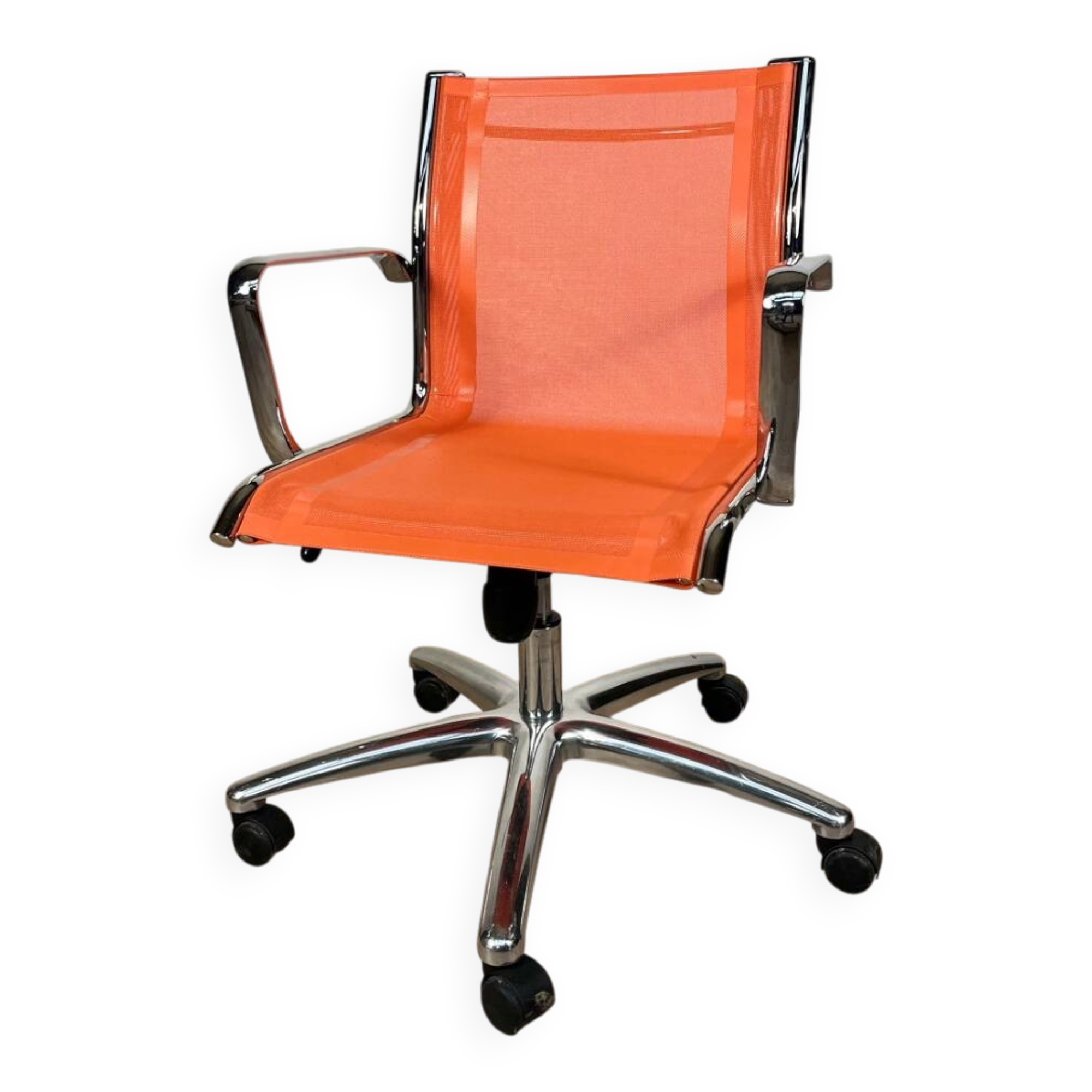 Designer office chair - Orange mesh and chrome base