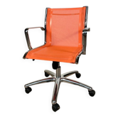 Chaise de bureau design - Résille orange et piètement chromé