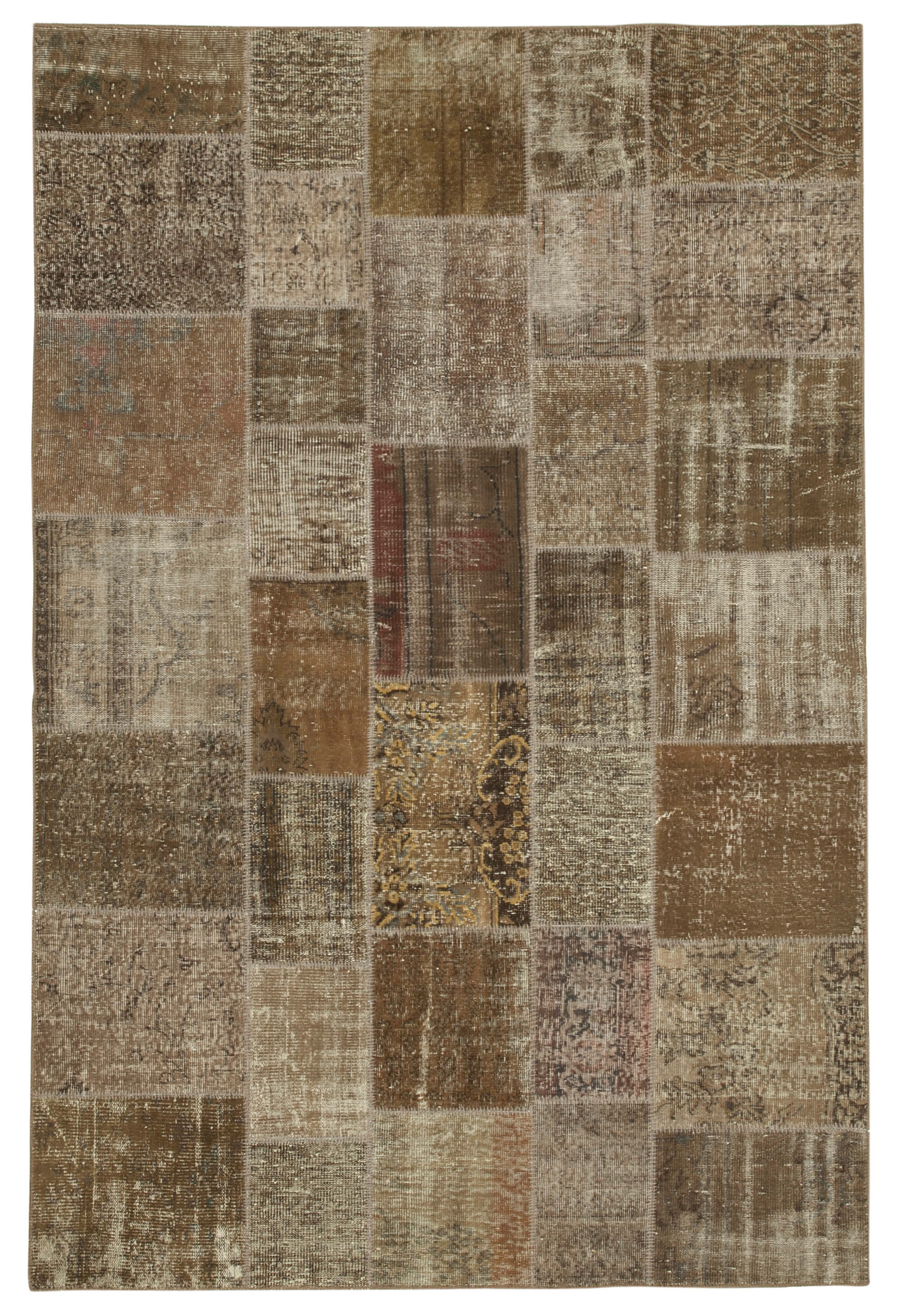 Handwoven Anatolian Contemporary 197 cm x 296 cm Brown Patchwork Carpet