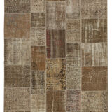 Handwoven Anatolian Contemporary 197 cm x 296 cm Brown Patchwork Carpet