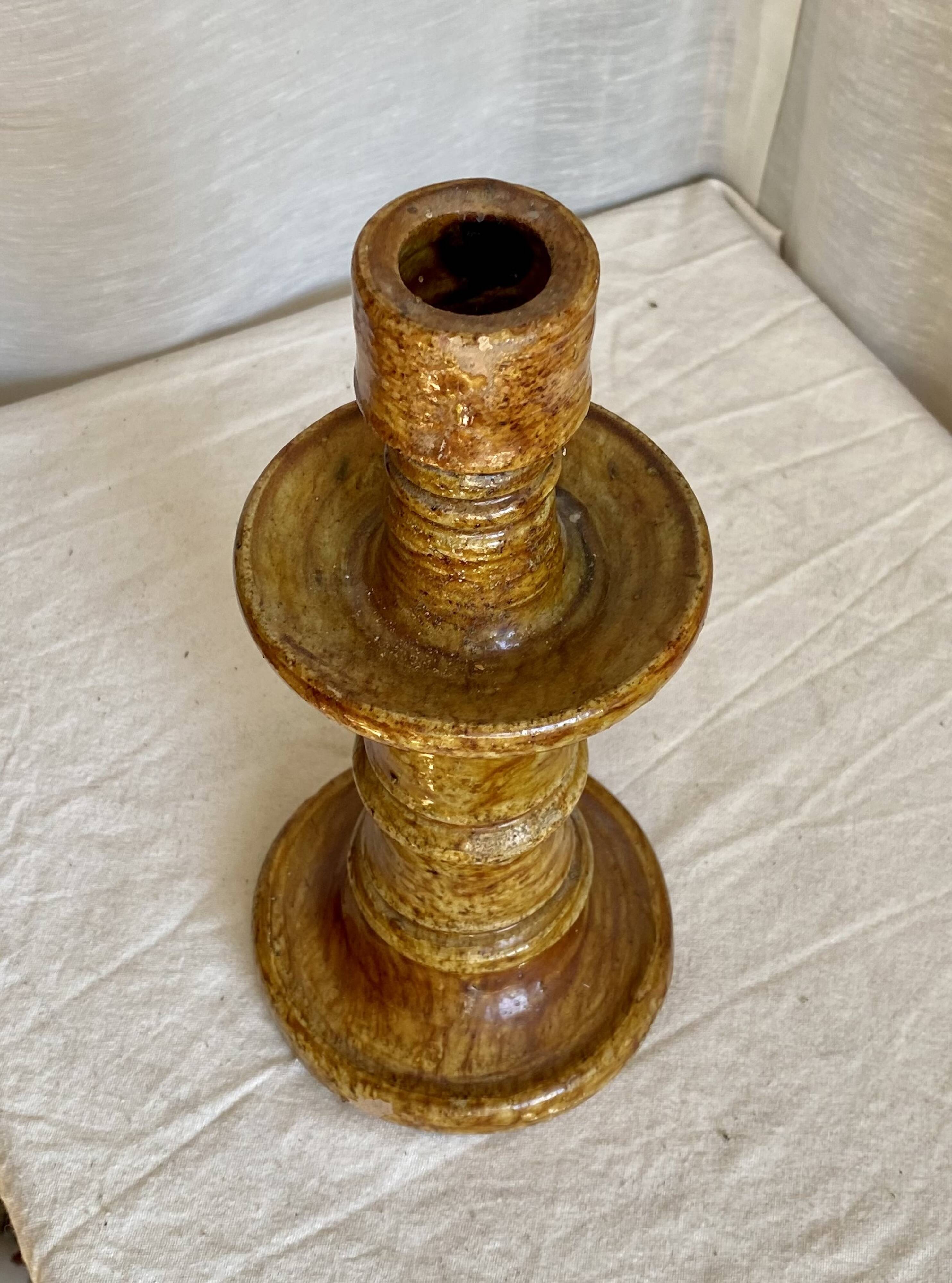 Tamegroute candle holder, Moroccan pottery, yellow ochre