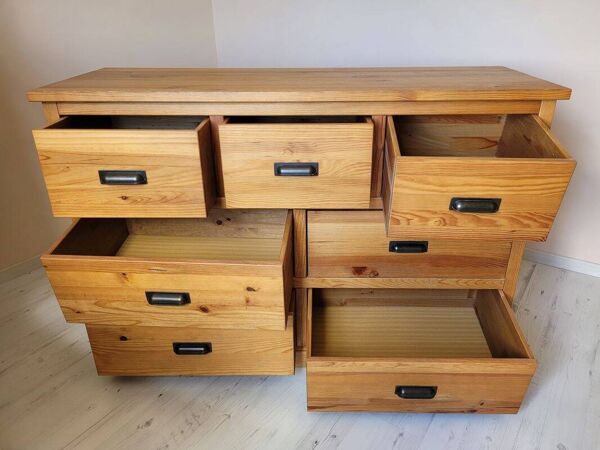 Grande commode 7 tiroirs en pin massif – Style Rustique / Apothicaire