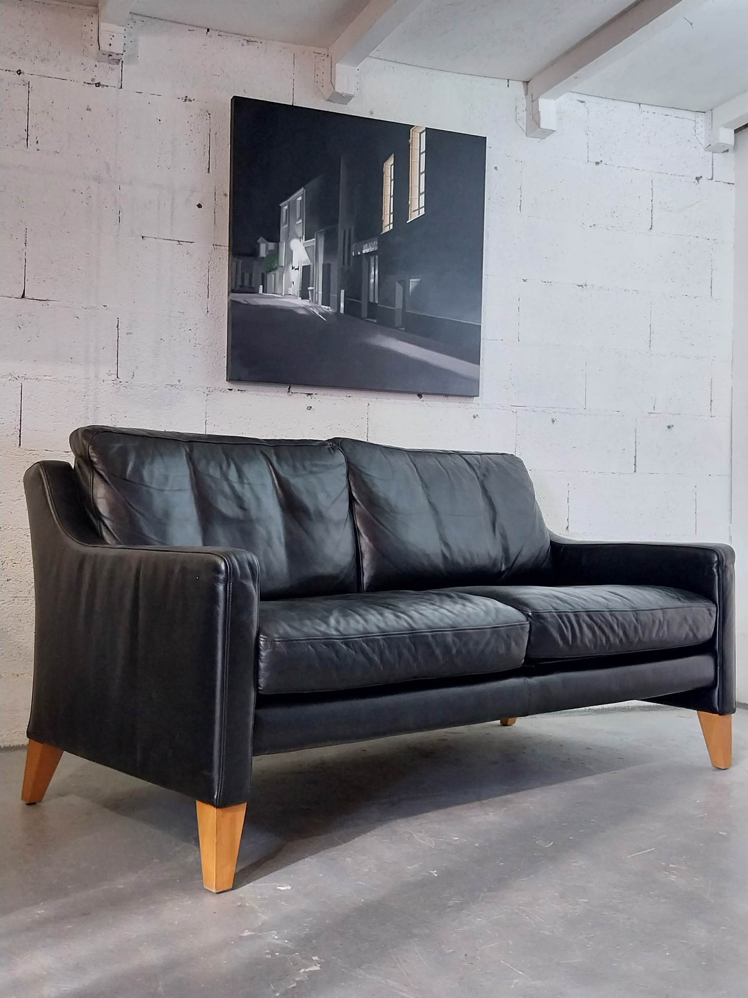 2-seater Scandinavian leather sofa 1970s