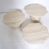 Set of 3 octagonal travertine side tables, 1970s,
