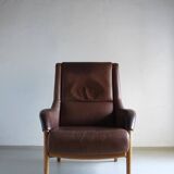 Brown leather lounge chair | Netherlands | 1980s