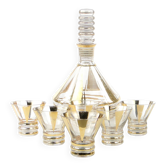 Ensemble de liqueur moderne du milieu du siècle, en verre doré transparent, Kamenický Šenov, Tchécoslovaquie, années 1950.