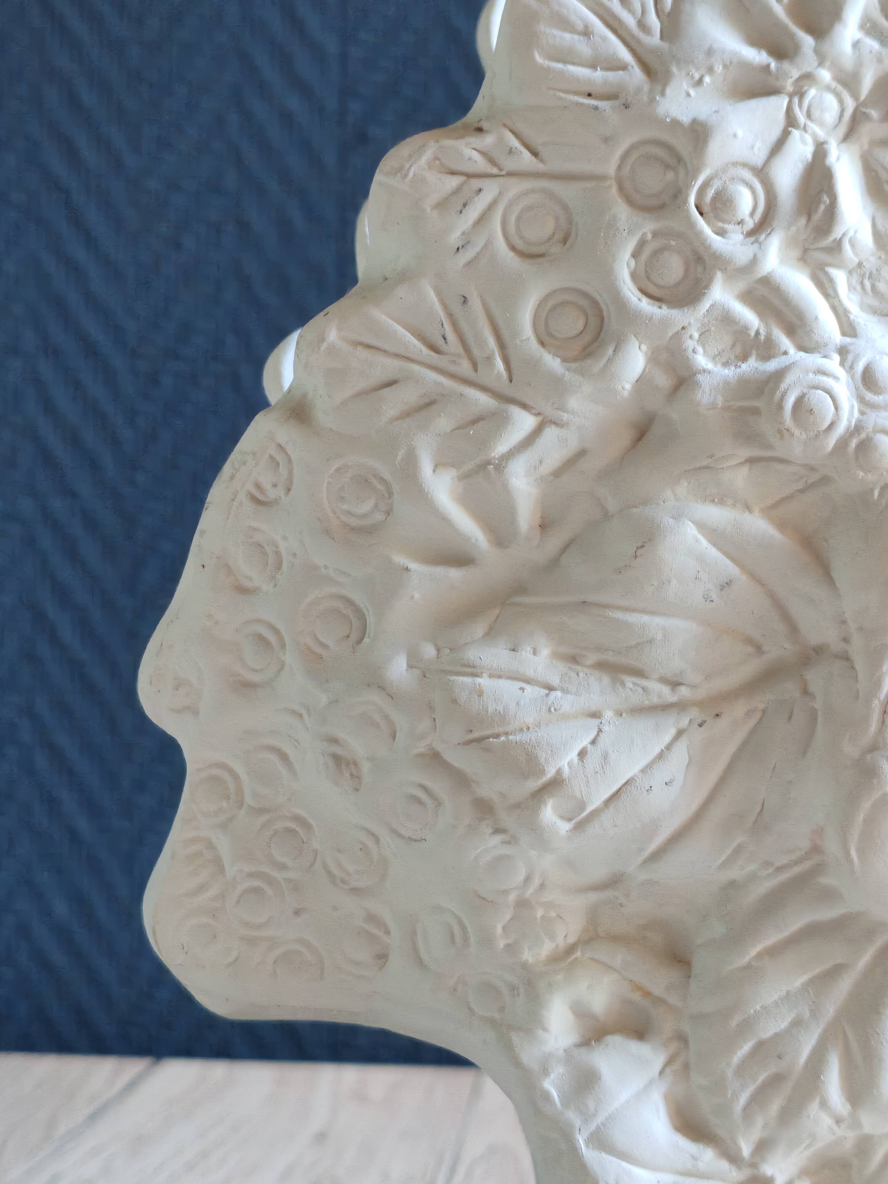 Angel Vase in White Plaster, Vintage Planter with Cherub and Flower Motif