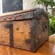 Antique French Wood Iron and Hide Handmade Wood Chest or Trunk