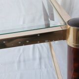 70s glass and brass coffee table