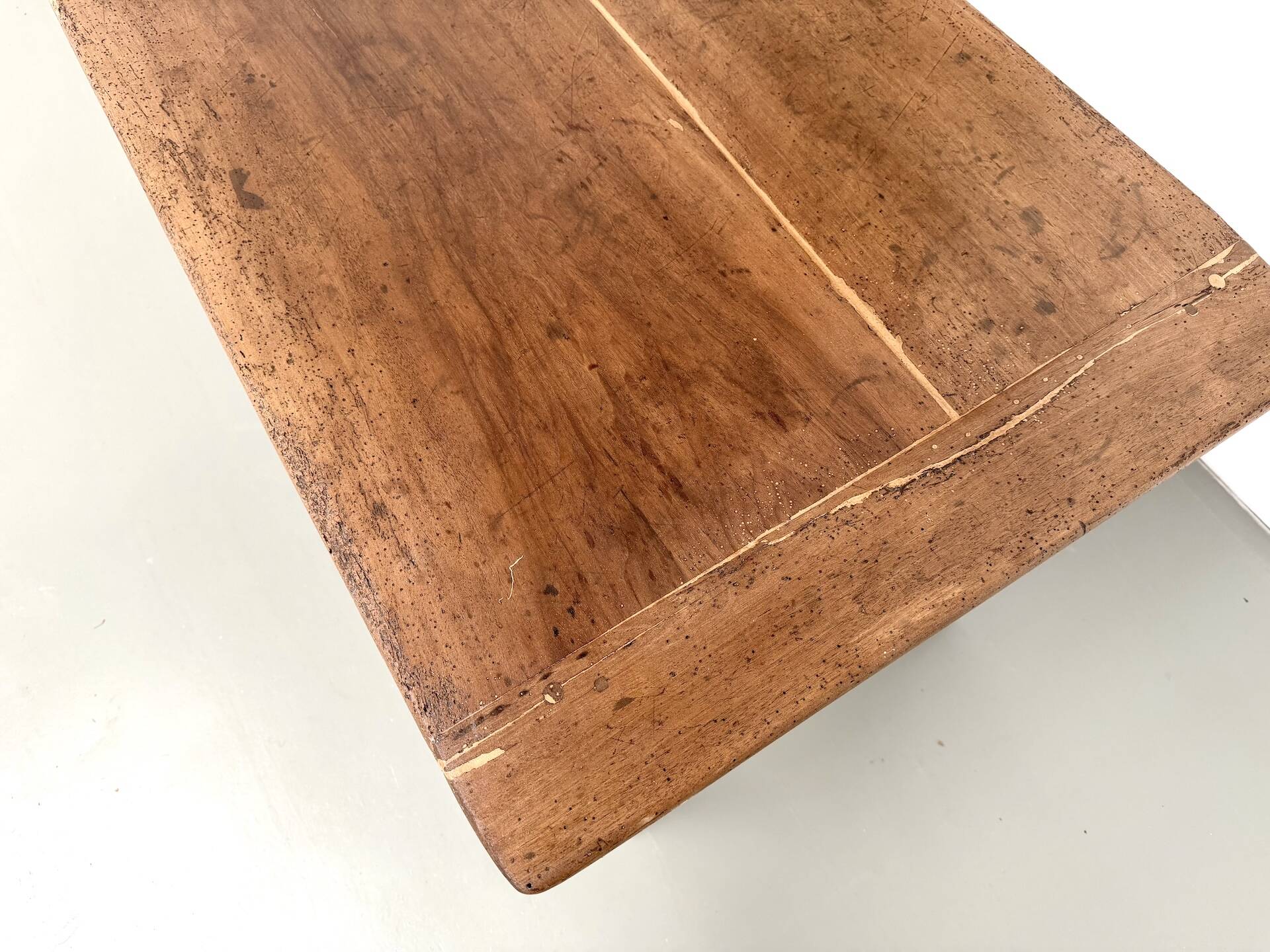 Farm table, old solid oak dough trough, France, around 1920.