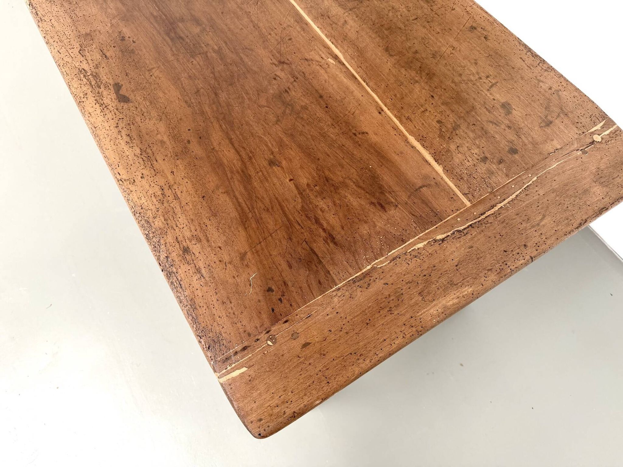 Farm table, old solid oak dough trough, France, around 1920.