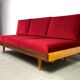 Daybed in beech and red fabric by jitona, vintage czech 1970s