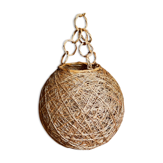 Abat-jour suspension boule vintage en osier et ficelle naturels