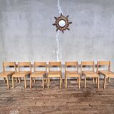 Series of 7 vintage Scandinavian bohemian wooden children's chairs