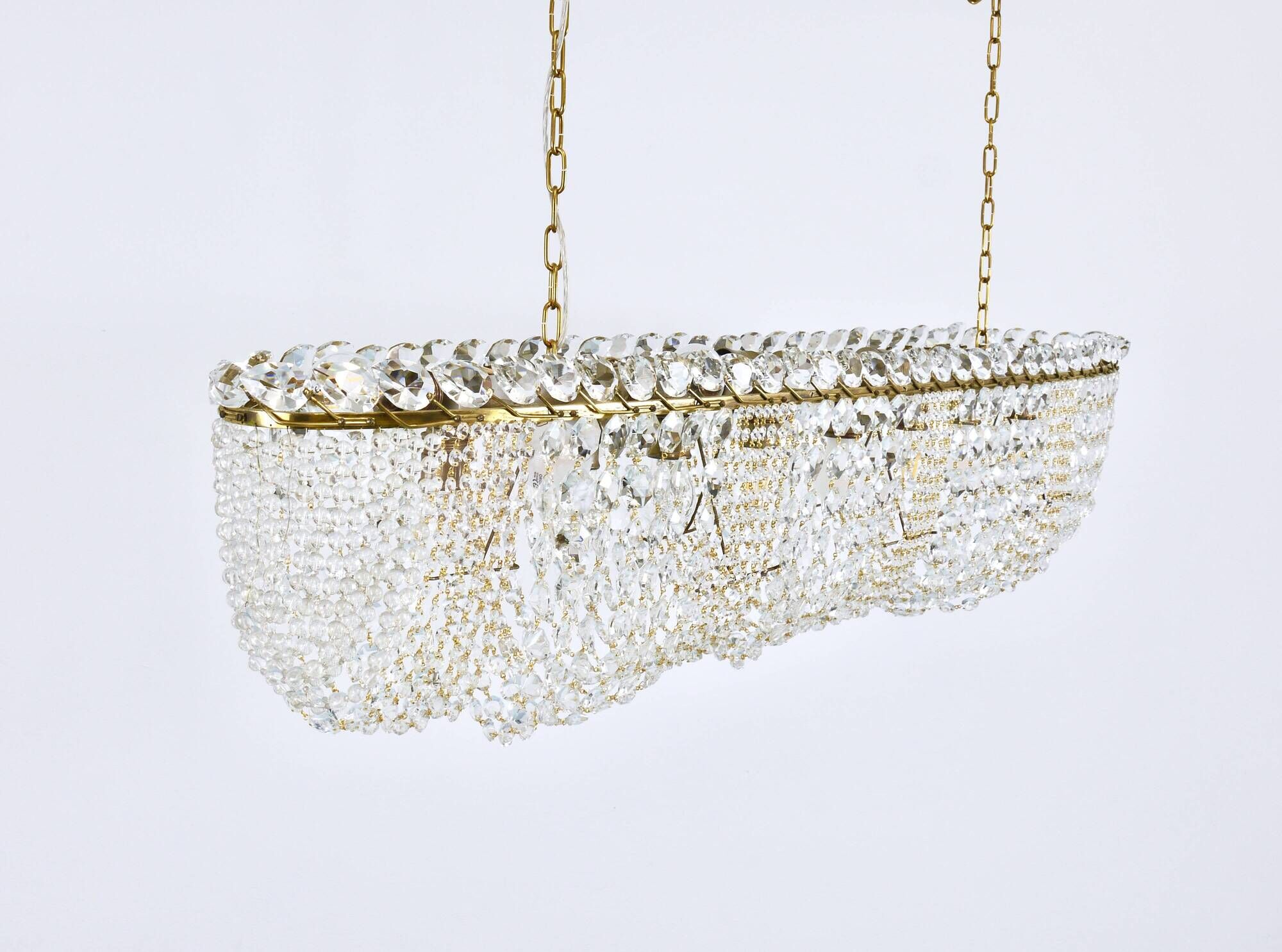 J.T. Kalmar Josef Frank 58" Zeppelin Crystal and Brass Chandelier, Vienna, 1950s