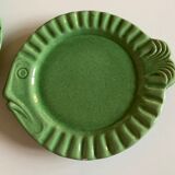 Set de 6 assiettes en terre vernissée vert Atelier Cérenne Vallauris 1945 - 1958