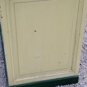 Late 19th century grocery counter in green and yellow patina painted wood