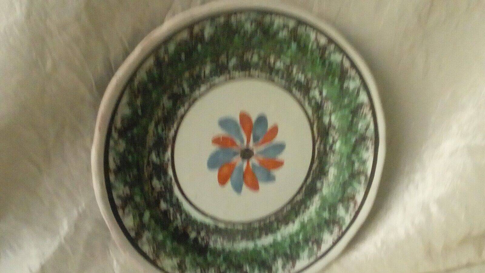 Earthenware plate from forges leseaux cul noir sponge decoration late 19th century
