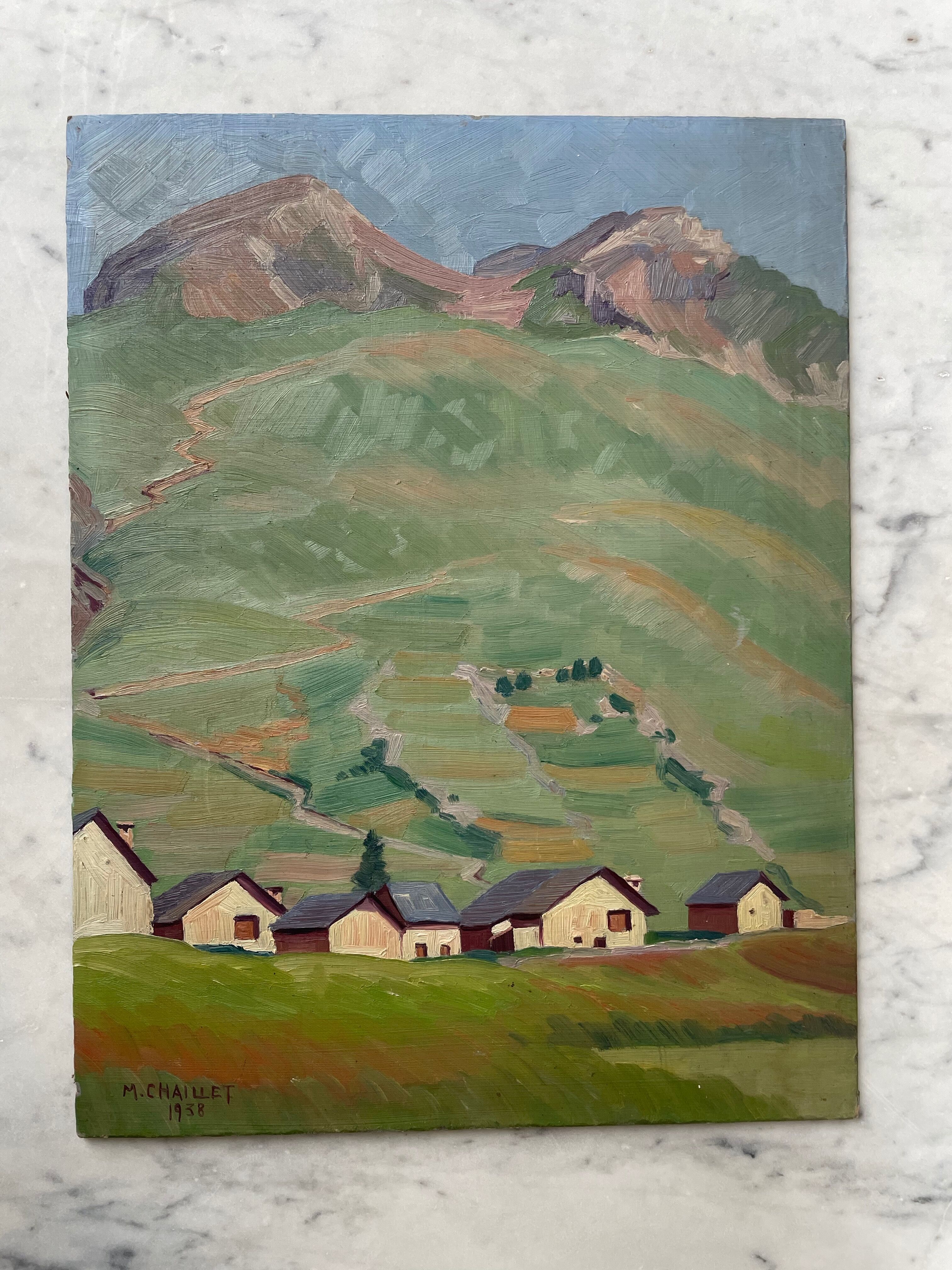 Oil painting landscape mountain 1938