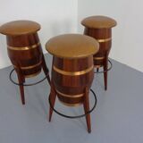 Mid-Century Teak & Copper Bar Stools, 1960s, Set of 3