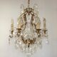 French Art Nouveau chandelier with 6 lights in bronze and crystal Acanthus 5552