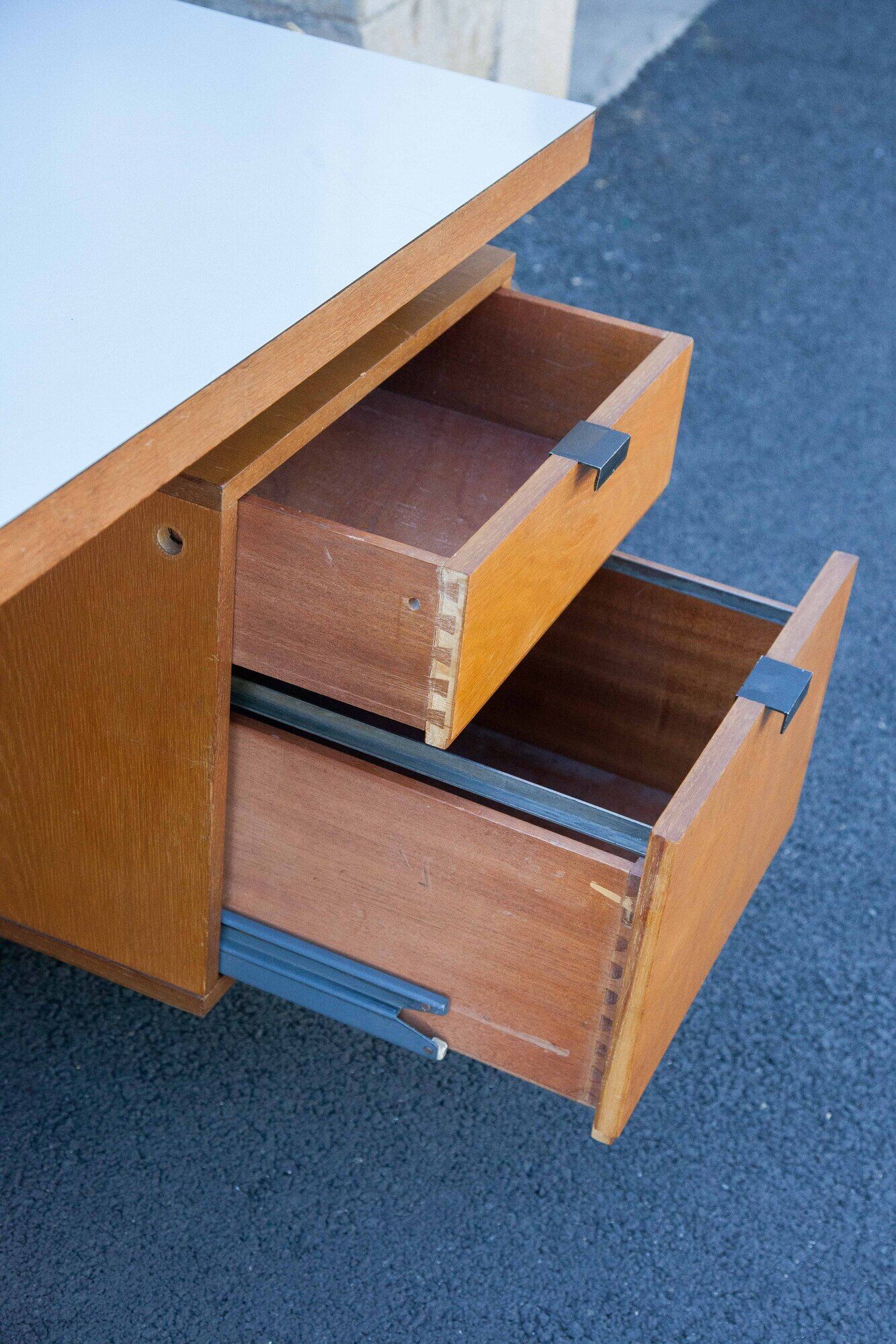Wood desk and black metal structure with melamine top, Charron Edition, large office 2 boxes