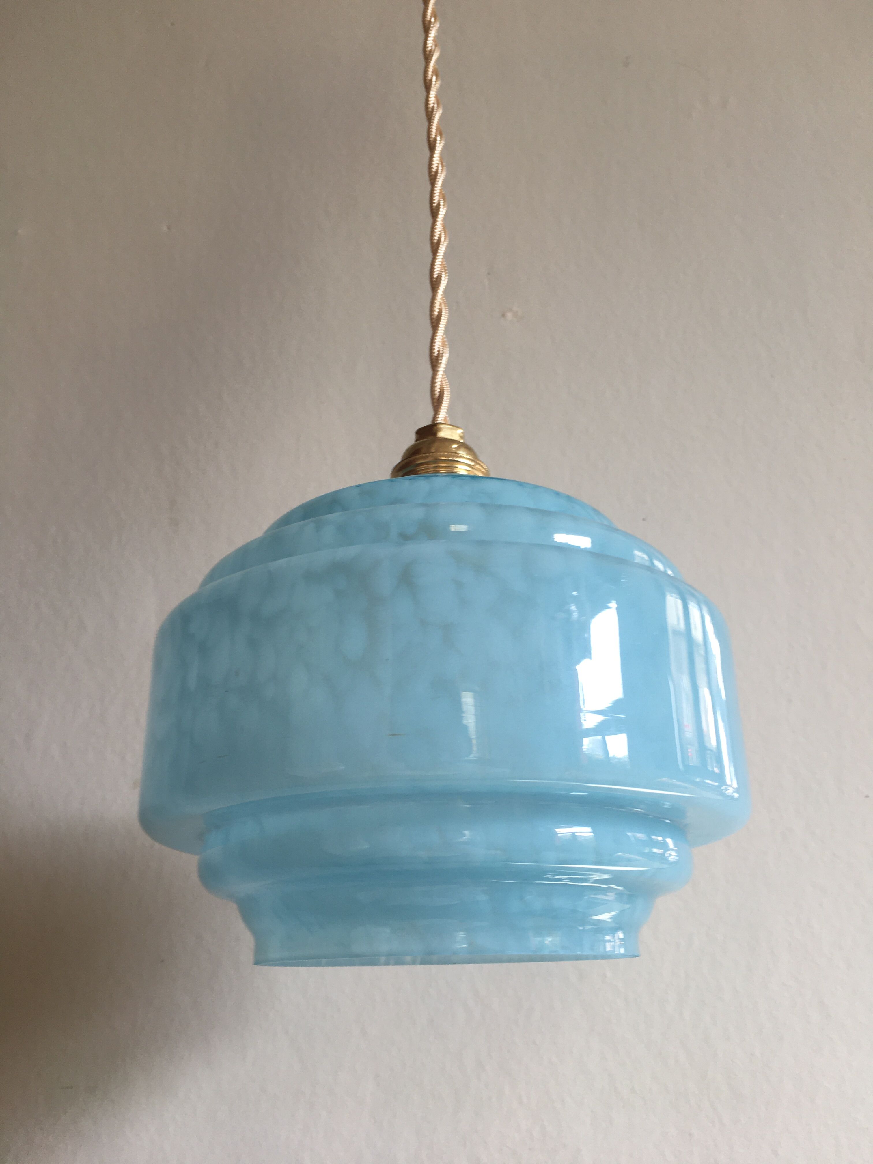 Blue Clichy glass Art Deco suspension