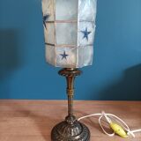 Bedside lamp mother-of-pearl blue star base bronze brass